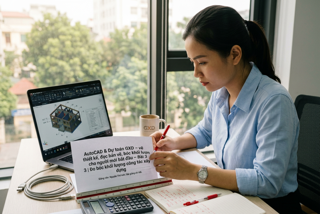 AutoCAD & Dự toán GXD – vẽ thiết kế, đọc bản vẽ, bóc khối lượng cho người mới bắt đầu – Bài 3